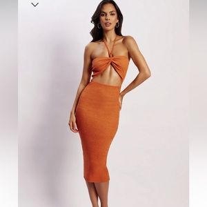 Betty Halter Midi Knitted Dress - Brown Marle